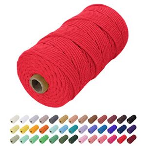 Uiopa Corde Macram&eacute; 2mm x 200m, Fil Macram&eacute; Coton Corde Coton Naturelle, Ficelle Cordon Macram&eacute; Cordelette 2mm pour Tenture Murale, Porte Plante Mural, Rideau, D&eacute;coration Boh&egrave;me (Rouge) (XEYUAN, neuf)