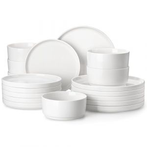 MALACASA, Série LEAH, Service de Vaisselle 18 Pièces en Porcelaine pour 6 Personnes | avec 6 Assiettes Plates, 6 Assiettes à Dessert, 6 Bols à Céréales | Empilabe et Passe au Lave-vaisselle | Blanc (MALACASA Online Store, neuf)