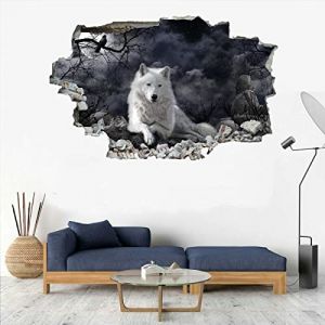 Loup Autocollants De Décoration Murale 3D Animal Stickers Muraux Stickers Muraux Brisés 3D Forêt Vinyle Mural Pour Chambre D'Enfant, Salon, Pépinière, Décoration Murale 75x113cm (New Mato, neuf)