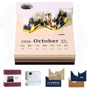 Calendrier 3D 2026,Sculpture sur Papier Unique pour D&eacute;cor de Bureau,Calendrier Horloge 3D avec Bloc-notes &agrave; Feuilles D&eacute;tachables,&Eacute;clairage LED & Bo&icirc;tier en Acrylique,calendrier de Bureau (Estoniaecotech O&Uuml;, neuf)