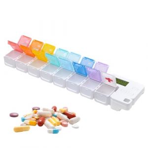 Rappel de bo&icirc;te &agrave; pilules,Pilulier de voyage hebdomadaire &agrave; 14 compartiments amovibles avec alarme, Porte-pilule d'emballage scell&eacute; pour personnes &acirc;g&eacute;es, adultes et &euml;nfants pour l'&eacute;cole &agrave; domicile (gawegtc, neuf)