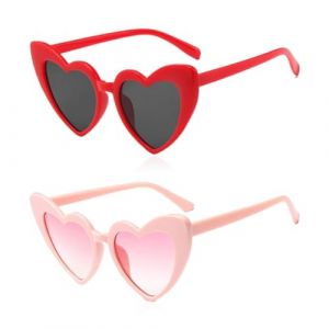 EORPAVU Lunettes en Forme de Coeur,Lunettes de soleil r&eacute;tro en forme de c&oelig;ur pour femmes, ensemble de lunettes de soleil des ann&eacute;es 70, f&ecirc;te de voyage en plein air (2 couleurs diff&eacute;rentes) (HE CHANGYUAN, neuf)