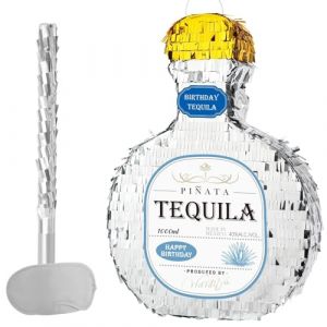 WERNNSAI Piñata Bouteille de Tequila - Pinata Tequila Patron Argentée avec Bandeau et Bâton Décorations de Fête Disco Soirée pour Adultes Accessoires pour Anniversaire d'EVJ (Wernnsai Direct, neuf)