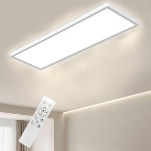 Bowfar Plafonnier LED Rectangulaire avec t&eacute;l&eacute;commande, intensit&eacute; 3000K-6500K, Luminaire Plafonnier LED ultra plat 24W avec r&eacute;tro&eacute;clairage pour salon, chambre, salle de bain, 58 * 20 * 2,5cm - Blanc (LONGZHOUEU, neuf)