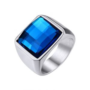 GoldChic Bague Homme Acier Grande Pierre Bleu 15 * 15 mm 54 Petit Anneau Chevaliere Zircon Inoxydable Bagues Garcon Zirconium Bijoux Index Annulaire Auricualire (GoldChic Jewelry Store, neuf)