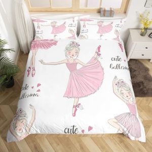 Homewish Housse de Couette Princesse Danseuse, Parure de Lit 220x240 Fille Ado, Ensemble de Literie Danseuse de Ballet, Housse Couette Kawaii Mignon, Décor de Chambre À Coucher, Blanc Rose (Suzhou yiyanyun e-commerce Co., Ltd, neuf)