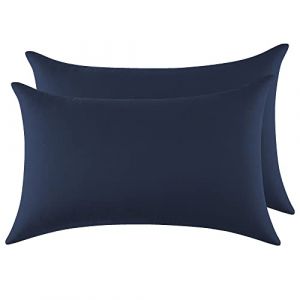 Taie Oreiller 100% Coton 50x70cm 2PCS, Taie d'oreiller Rectangulaire Puro Coton Jersey 120GSM - Housse de Coussin Résistant et Hypoallergénique Bleu foncé (LYFPL, neuf)