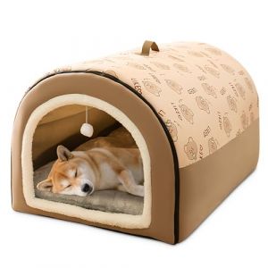 ALLSOPETS Lit Grotte pour Chat &ndash; Niche pour Chien et Chat Portable avec Poign&eacute;e, Coussin Amovible et Fond Antid&eacute;rapant, Lit Igloo Douillet pour Chiots et Chatons (Brun, L) (ALLSOPETS-FR, neuf)