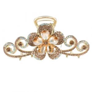 NIYANGLE Pince &agrave; Cheveux Grosse Taille Alliage Strass Double Face Floral Pour Femmes Filles Coiffures Chignon Queue De Cheval Tresses Couleur Dor&eacute;e Clair (Telinei, neuf)