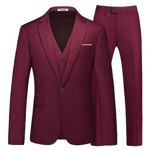 KUDMOL Costume Homme 3 pièces Mariage d'affaires Slim Fit Smoking à Un Bouton Men Suits 3 Piece pour Fête Confort Blazer Veste et Pantalon Gilet(Bordeaux,S) (KUDMOL-FR, neuf)