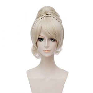 LINLINCD Perruque de cosplay Ff15 Final Fantasy XV Lunafreya Nox Fleuret Princesse Luna Cosplay Perruque courte blond clair résistant à la chaleur fibre Costume perruques + bonnet (qiu lai shan mao hang, neuf)