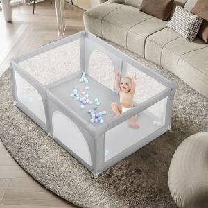 OHMG 180 * 150CM Parc B&eacute;b&eacute; Parc De Jeux B&eacute;b&eacute; D&eacute;montable Lavable Avec 50pcs Boules Plastiques 2 bandes Centre d'activit&eacute;s pour Enfants Grand Parc Adapt&eacute; Int&eacute;rieur Ext&eacute;rieur avec Grille de Protection (jusiZL, neuf)