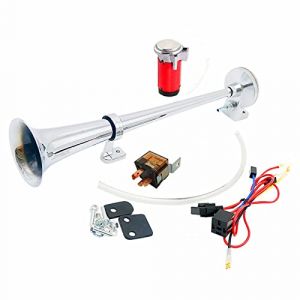 YIYDA Klaxon de voiture Klaxon d'air fort 150db Chrome Zinc Trompette simple 45cm Klaxon de camion avec compresseur rouge Haut-parleur universel de Klaxon d'alarme pour 12V bateau train camion ect (Yida flagship store, neuf)