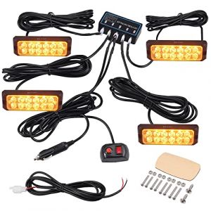 COLFULINE 4X Feux de Pénétration 12LED 48W 12/24V Etanche IP65, Lumière Stroboscopique d’Urgent Avertissement Orange sur Prise Allume-Cigare 8 Modes Flash pour Camions, Lorrys, Tracteurs CE ROHS (COLFULINE-FR, neuf)