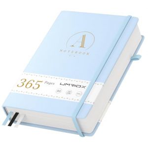 Umriox Journal intime pour adulte - Format A5 - 365 pages - Couverture rigide - Carnet épais - Avec papier 100 g/m² - En cuir - Pour bureau, école, travail, femmes et hommes - 14,5 x 21 cm - Bleu (Riomio, neuf)