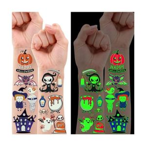 Leesgel D&eacute;coration Halloween, 10 Feuilles Tatouage Fluorescent Ephemere pour Enfant, Stickers Maquillage, Pinata Anniversaire, Cadeau Fille Gar&ccedil;on (Majeck, neuf)