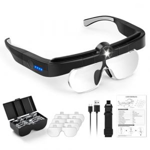 NZQXJXZ Loupe Serre-Tête avec Lumière LED et Réglage à 3 Températures de Couleur, 4 Lentilles Détachables(1.5X 2.5X 3.5X 5X), Lampe Frontale pour Lecture, Bijoutier, Broderie, Couture, Bijoux, Noir (lucki store, neuf)