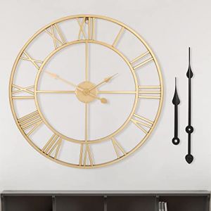 HAITANG Grande Horloge Murale Ronde en métal de Style Vintage Silencieux sans tic-tac à Piles 40 cm 47 cm 60 cm Or Chiffres Romains horloges pour Salon Chambre Cuisine décoration (WEI JIE UK Store, neuf)