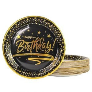 50 pièces Assiette Jetable Anniversaire 23cm, Noir Assiettes en Carton Vaisselle Jetable Anniversaire pour Barbecue Anniversaire Fête Douche de bébé Mariages (Anniversaire Noir, 23cm) (xinjuezhuangshi, neuf)