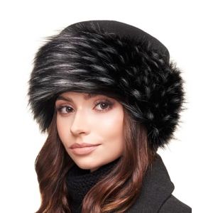 Futrzane Classic Toque - Chapeau Russe pour Femme - Bonnet Polaire en Fourrure (M, Noir - Noir avec Blanc Classic) (Futrzane EU, neuf)