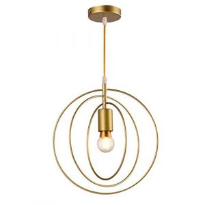 Mengjay Lustre Rétro Industrielle en Métal, DIY E27 Suspensio Lampe Fer 360° Régble Lampe intérieur Suspension Luminaire, Diamètre 30cm, Fil Long 120cm (Ampoule Non incluse) (Dore Cercle) (Geste shop, neuf)