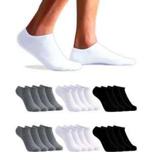 12 Paires Chaussettes Basses Homme et Femme - Socquettes Homme et Femme - Socquettes Courtes Coton Respirant (FR/ES, Numérique, 35, 40, Taille normale, Taille normale, Noir, Gris et Blanc (12 Paires)) (TOPLINE Store, neuf)
