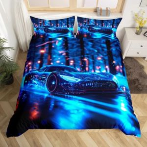Homewish Parure de Lit Voiture 2 Personnes Sets de Housses de Couettes Voiture de Course de Vitesse, Housse de Couette 240 x 260 Jeux de Sports Extrêmes, Couvre Lit Thème de Course Noir Bleu Néon (Suzhou yiyanyun e-commerce Co., Ltd, neuf)