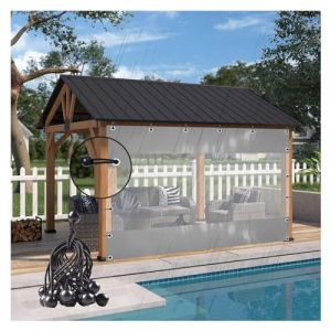 AFGZQ Rideaux D'extérieur avec Panneau Toile Transparente, Bâche PVC 0,5 Mm, Couverture Terrasse Coupe-Vent avec Œillets, Personnalisable, Abri Patio (Color : Gray, Size : 1.4x2.5m/4.59x8.2ft) (Sound insulation., neuf)
