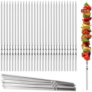 50 Pièces Brochettes pour Barbecue, 30 cm Brochettes à Viande en Acier Inoxydable, Pic a Brochette, Pique a Brochette, BBQ Brochettes, Brochette Réutilisables, pour Barbecue, Viande, Légumes (Rfervgauk, neuf)