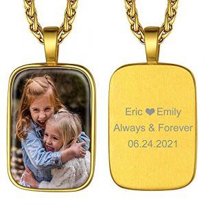 GoldChic Collier Photo Grav&eacute; Pendentif Plaque Militaire Homme Argent 925 Porte Chaine Personnalis&eacute; Pr&eacute;nom Spiga Acier Inoxydable M&eacute;daillon Plaque Or Bijoux Cadeau No&euml;l Valentin F&ecirc;te M&egrave;res P&egrave;res (GoldChic Jewelry Store, neuf)
