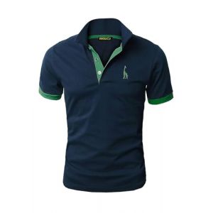 VMSUCIJ Hommes Broderie Girafe Coton Manche Courte Mode Classique Basique Col Polo Golf Chemise,07 Bleu+Vert,XXL (Zting, neuf)