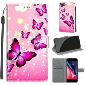 KENHONER Coque pour iPhone 7/8 / SE 2022, Housse Etui Portefeuille Cuir Multifonction, Fermeture Magn&eacute;tique &agrave; Clapet Anti-Choc Compatible avec Coque iPhone SE 2020 Book - Papillon (KENHONER, neuf)