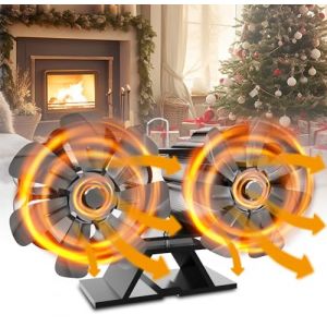 DZKKIUR Ventilateur de Poele &agrave; Bois 12 Pales Ventilateur Chemin&eacute;e Aliment&eacute; par la Chaleur non &eacute;lectrique avec Deux Moteurs Efficace &eacute;cologique pour Po&ecirc;le &agrave; Bois Chemin&eacute;e Gaz Pellets B&ucirc;ches (MENGTING STORE, neuf)