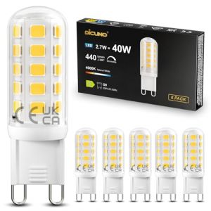 DiCUNO Dimmable Ampoule LED G9 2.7W, &Eacute;quivalent 40W Halog&egrave;nes, Blanc neutre 4000K, 440lm, Base en c&eacute;ramique, 230V, Culot G9 LED dimmable pour Salon Cuisine Chambre, Lot de 6 (DiCUNO EU Direct, neuf)