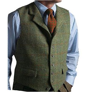 Solove-Suit Gilet de costume d&eacute;contract&eacute; &agrave; carreaux en tweed pour homme &ndash; Coupe ajust&eacute;e &ndash; Pour mariage/gar&ccedil;on d'honneur (vert, taille XXXL), Vert, XXXL (solovedress, neuf)