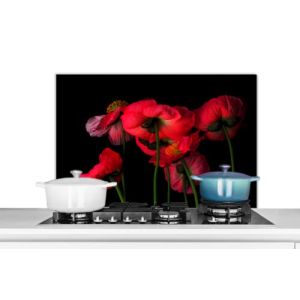 MuchoWow Credence Les Coquelicots islandais sur Fond Noir Fond de hotte 90x60 cm Credence Aluminium Plaque INOX de Cuisine (WallCircle, neuf)