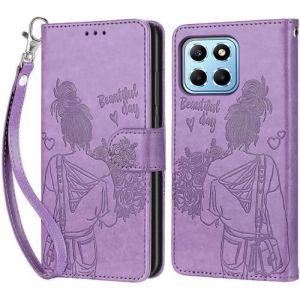 Coque pour Honor 70 Lite, Housse Etui Portefeuille Cuir Multifonction, Fermeture Magn&eacute;tique &agrave; Clapet Anti-Choc Compatible avec Coque Honor X8 5G / X6 4G Book - Violet (KENHONER, neuf)