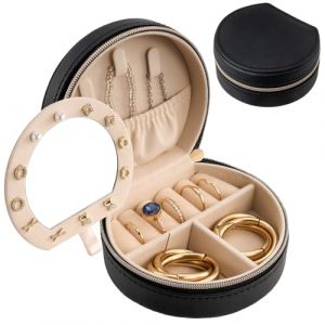 ProCase Mini Bo&icirc;te &agrave; Bijoux Voyage Double Couche, avec Miroir, Sac de Rangement Bijoux Portable en PU Cuir, pour Bagues, Boucles d'oreilles, Petits Colliers -Noir (ChangBo Store, neuf)