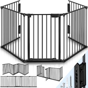 KIDUKU® Barrière de sécurité enfant - GRANDE VERSION 480 cm | Grille de protection métal - pliable | avec porte inclus | 8 éléments - Pré-assemblé (DWD-Company, neuf)