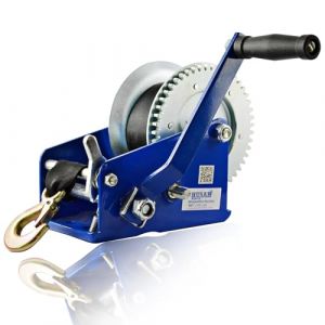 Husar Winch Treuil manuel 2500 lbs 1133 kg avec ceinture 10 mètres 5 cm, frein forcé, double effet, engrenages en acier renforcé, treuil pour bateaux, remorques, industrie (HUSAR WINCH, neuf)