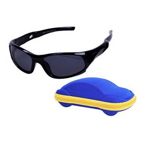 JoXiGo Lunettes de Soleil Enfant Sport Polaris&eacute;es Incassable Gar&ccedil;on et Fille (3-12 ans) + Cordons &agrave; lunettes + &Eacute;tui &agrave; Lunettes, Noir (JoXiGo-FR, neuf)