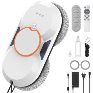 Robot Nettoyeur Vitres, 5600Pa Robot Laveur de Vitre Automatique avec Double Pulvérisation D'eau Automatique, 3 Modes de Nettoyage, Télécommande, Navigation Intelligente, Système de Sécurité＆8 Chiffon (CALUTOIU STORE S.R.L., neuf)