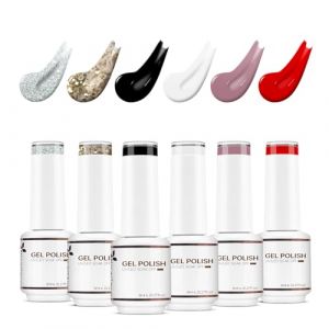Nicedeco 6 Couleurs Vernis Semi Permanent Noir Blanc Nu Rouge Pailleté, Lot Vernis à Ongles Gel Polish UV LED Soak Off Brillant Longue Durée - Kit 9 (MAKS TRADING, neuf)