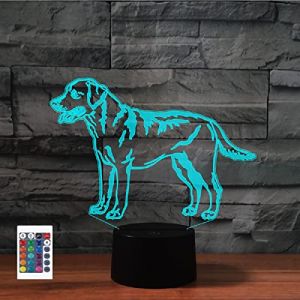 Télécommande 3D en forme de chien doré avec 16 couleurs - Illusion de veilleuse en acrylique LED Lampe de chevet pour chambre d'enfant Décoration de bureau Cadeau d'anniversaire (rui da long, neuf)