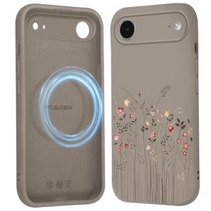 Saqmkil Coque Magn&eacute;tique pour iPhone Air/iPhone 17 Air 6,5", Compatible avec MagSafe, Aesthetic Fleurs Motif Etui Fille Dessin Case, Liquide Silicone Souple TPU Bumper Antichoc Housse Cover, Marron (HEILALA VANILLA, neuf)