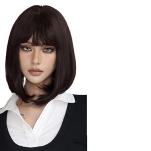 Perruque Femme Perruques ombr&eacute;es bleu clair &agrave; blanc, perruque courte et lisse avec frange for femmes, usage quotidien, f&ecirc;te(WL1149-1) (Jian Yi Shang Mao, neuf)