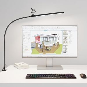 KableRika Lampe de bureau LED puissante, lampe de bureau avec pince, lampe d'architecte lumineuse avec capteur de gestes, 3 temp&eacute;ratures de couleur, commande tactile, protection des yeux (RoteRika-UK, neuf)