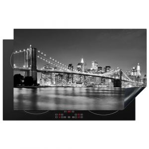 KitchenYeah&copy; Protection Plaque Induction 83x51 cm Protege Deco Cuisine Cache Prot&egrave;ge De Cuisson Accessoires New York - Pont - Brooklyn - Noir et blanc - Architecture (KitchenYeah, neuf)