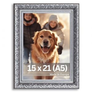 Victor Cadre Photo Rubens en 15x21 cm (A5) Noir Argent - Bar: 30x20mm - Verre Véritable - Châssis pour l'image Baroque - Antique - Vintage 15x20 - A5 Ancien (Victor_Store, neuf)