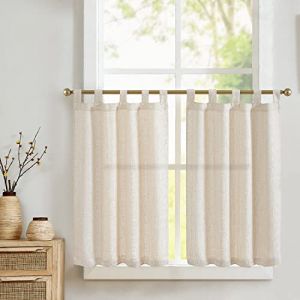 TOPICK Rideau Cuisine Beige Court Rideau Evier Semi Transparent Moderne Decoration Salon Placard Petite Fenetre Porte Entrée 2 Pièces 70x90cm (Hangzhou Fangao, neuf)